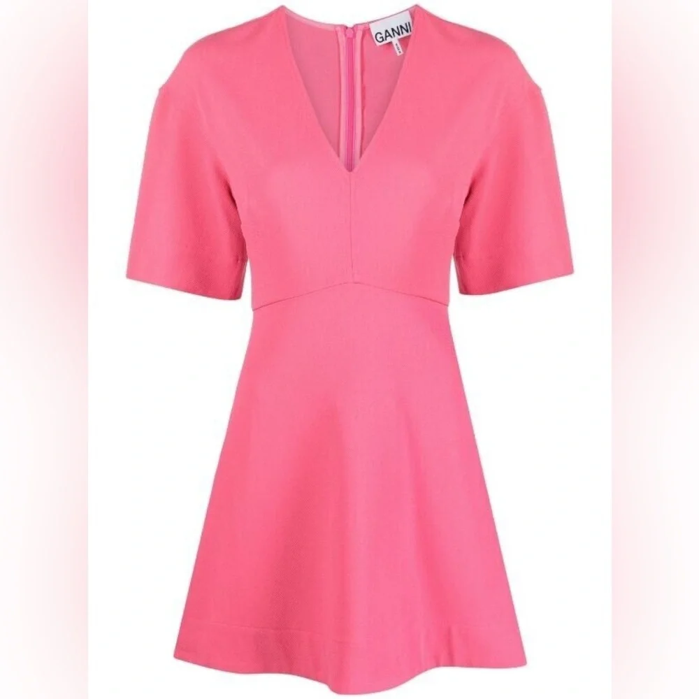 Ganni Stretch suiting v-neck mini dress - Picture 4 of 13